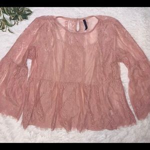 Blush lace pink peplum blouse